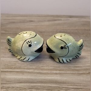 Vintage Ceramic Fish Salt & Pepper Shakers Green